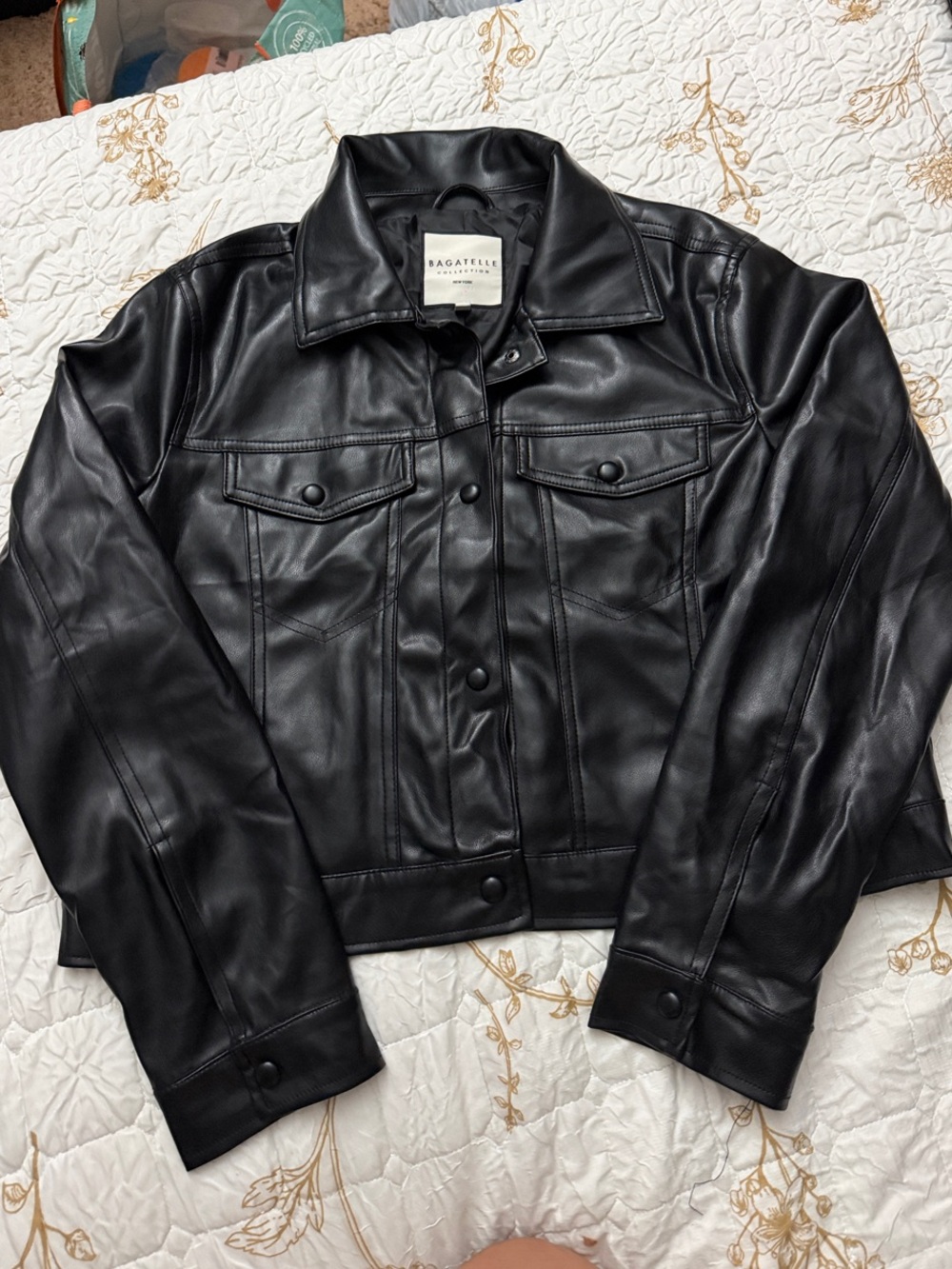 bagatelle Black Faux Leather Trucker Jacket